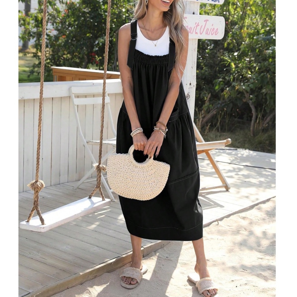 Solid Reverse Stitch Tie Back Minimalist Dress - Picture 6 of 10
